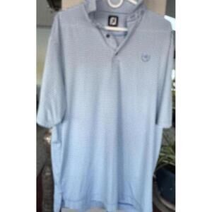 Foot Joy (FJ) Sz L sh sleeved blue/white striped w/ TCC Laurel Crest